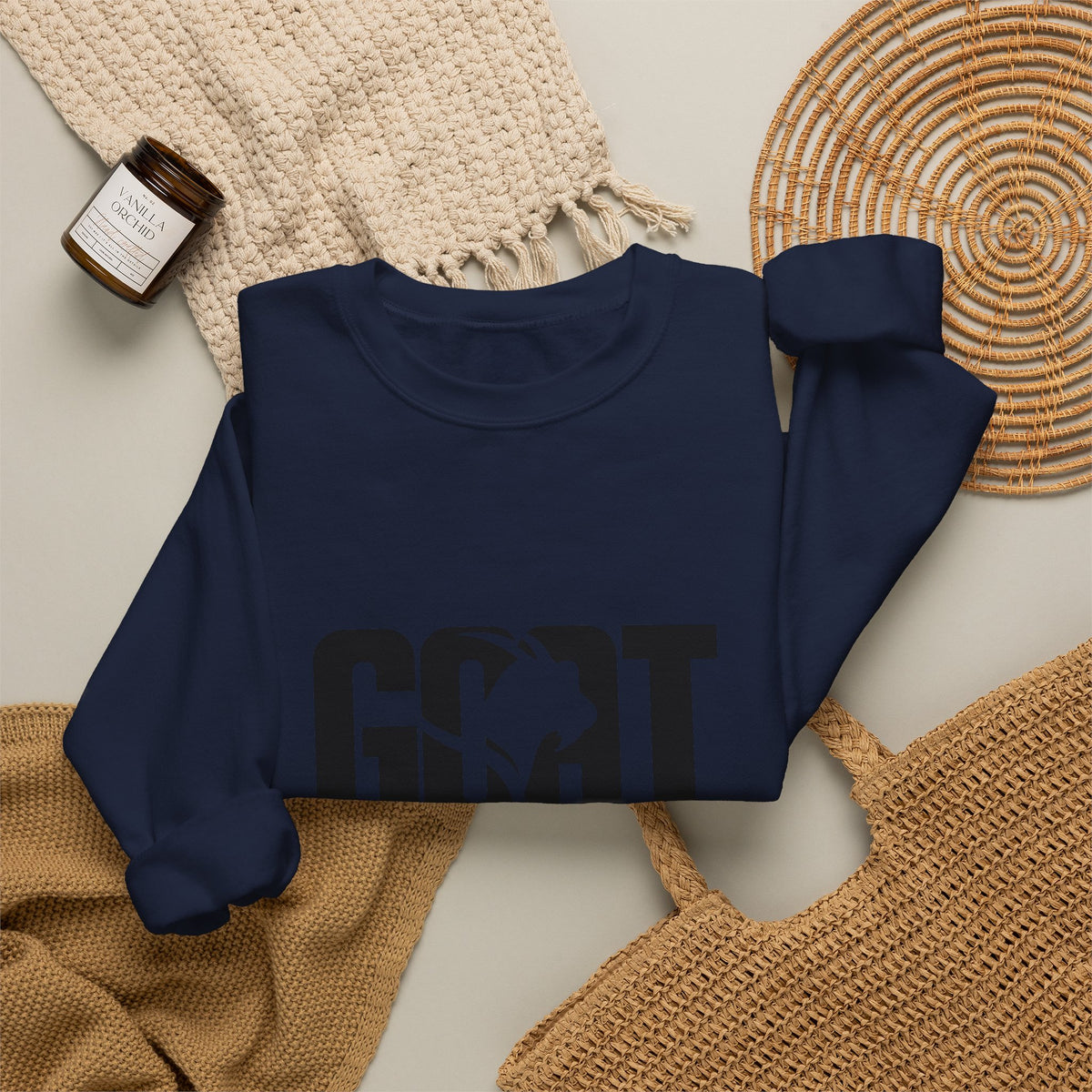 GOAT Graphic Sweatshirt — Athletic "GOAT" Logo Crewneck for Sports Fans