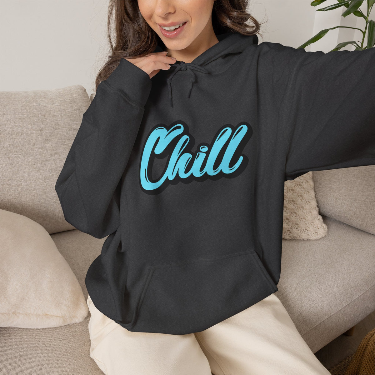 Chill Script Hoodie — Retro Blue Chill Graphic Pullover
