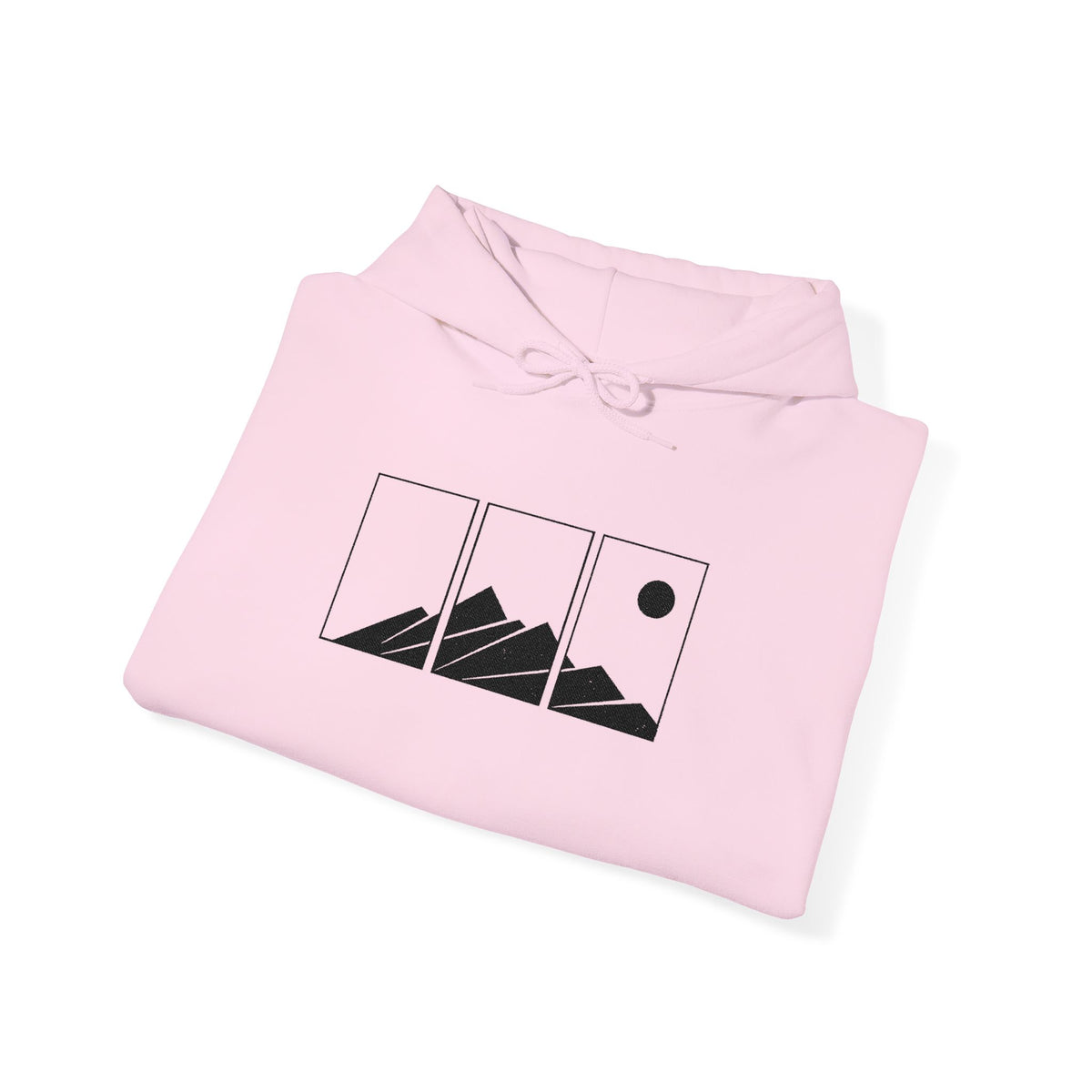 Mountain Triptych Hoodie — Minimalist Scenic Graphic Pullover Embroidered