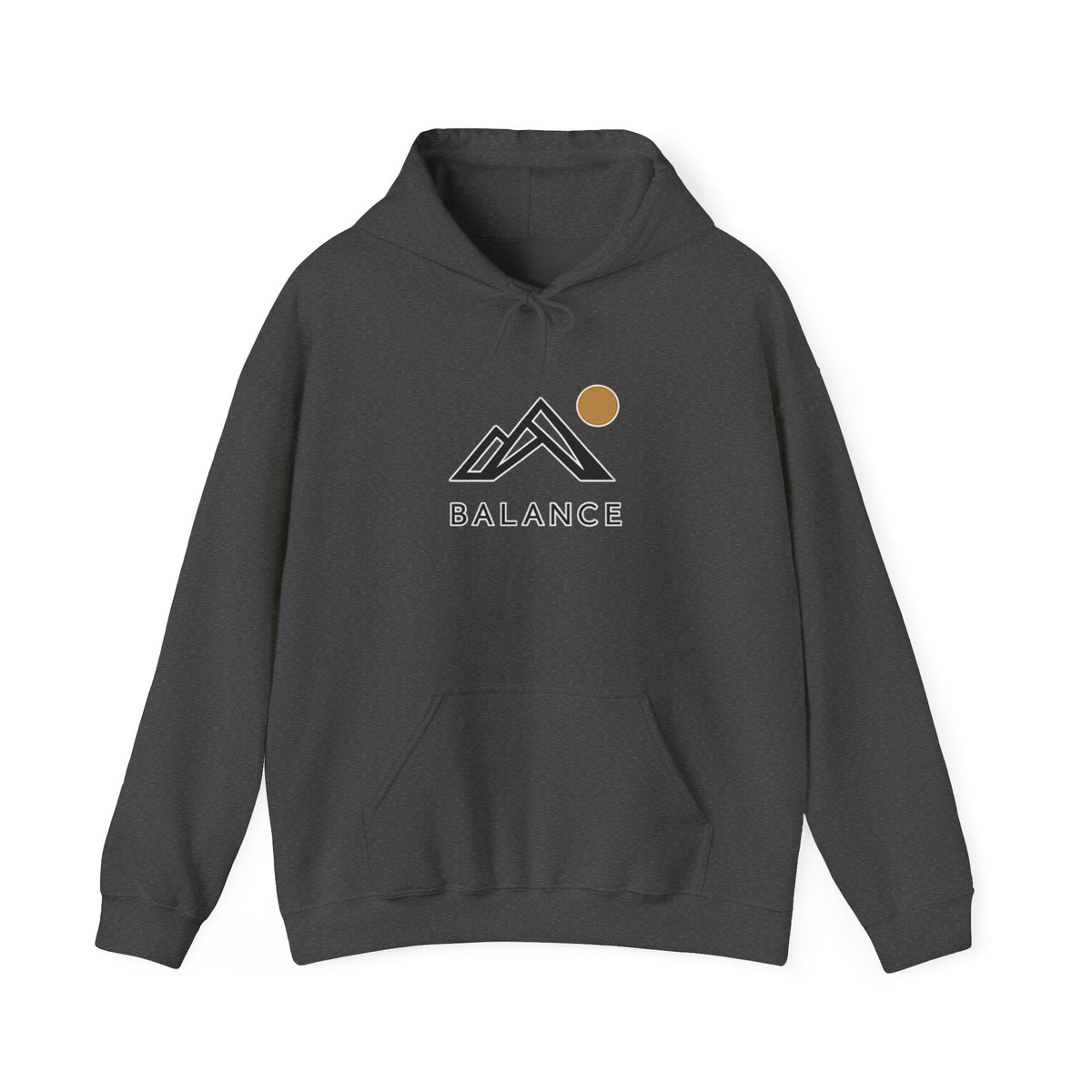 Balance Mountain Hoodie — Minimalist Sunrise Graphic Hooded Sweatshirt