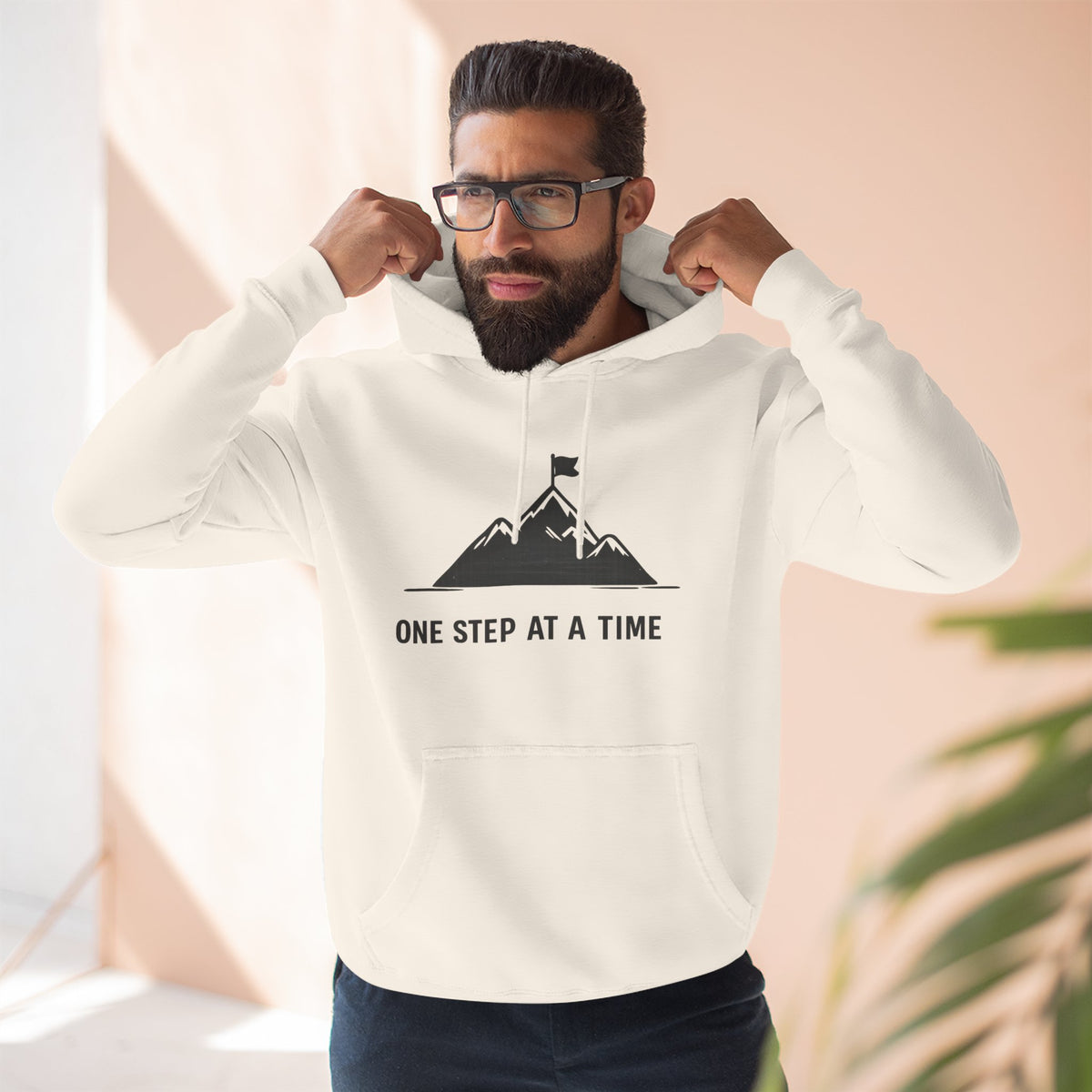 Hoodie - 'One Step at a Time' Mountain Graphic Fleece Hoodie