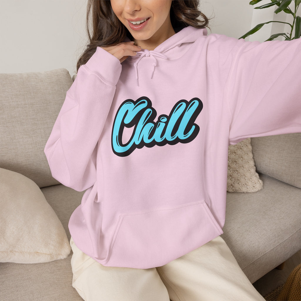 Chill Script Hoodie — Retro Blue Chill Graphic Pullover