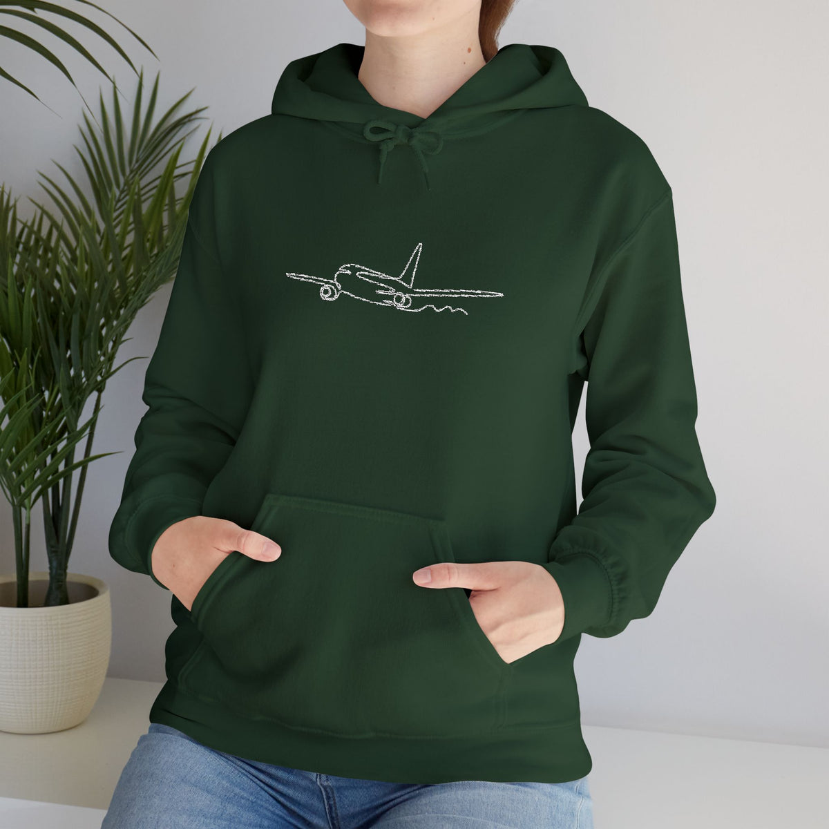 Airplane Silhouette Embroidered Hoodie — Minimal Flight Crew & Aviation Gift