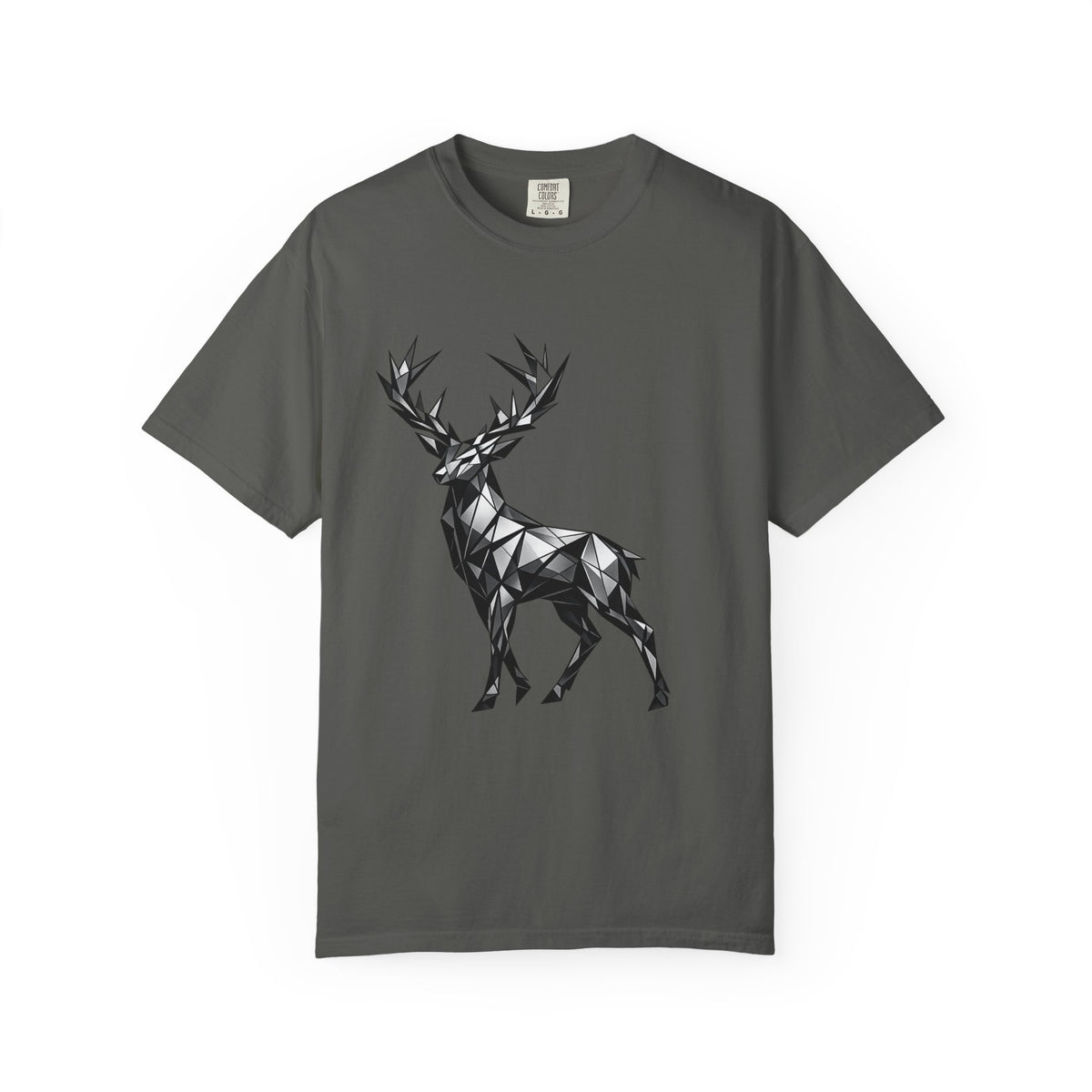 Geometric Stag T-Shirt — Black Polygon Deer Graphic Tee