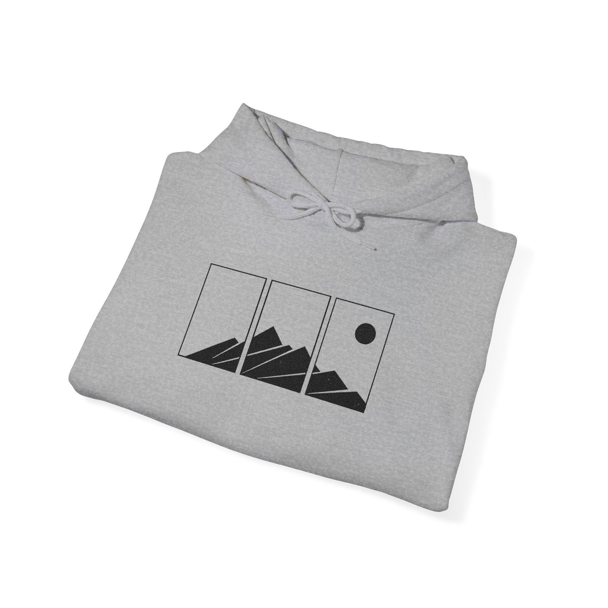 Mountain Triptych Hoodie — Minimalist Scenic Graphic Pullover Embroidered