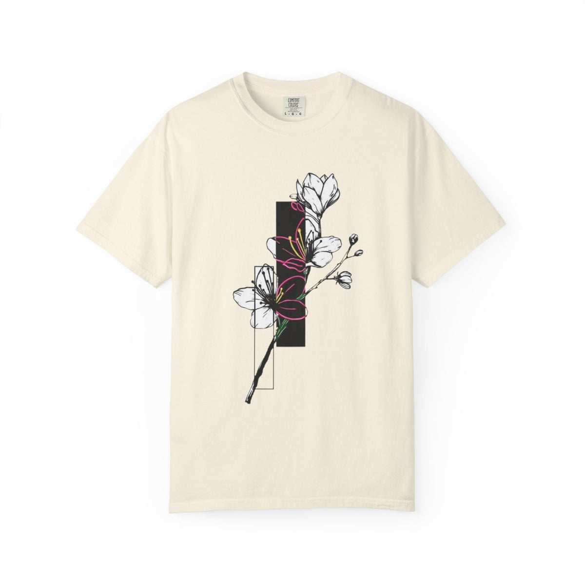 Floral Minimalist T-Shirt — Black Bar Magnolia Graphic