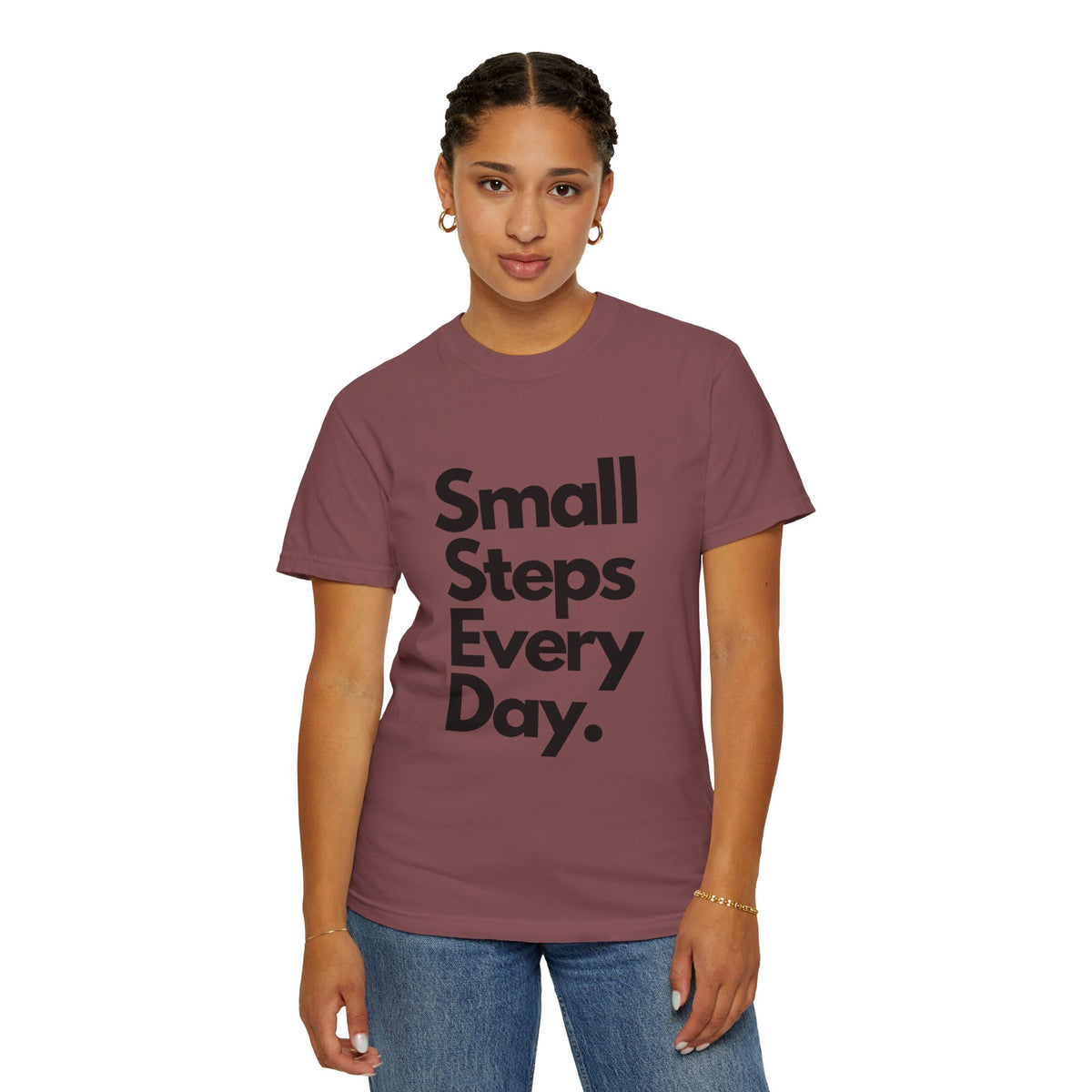 Motivational Tee — “Small Steps Every Day.” Inspirational Casual T-Shirt