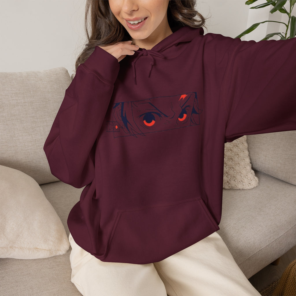 Anime Eyes Hoodie — Minimal Red & Black Manga Gaze Sweatshirt