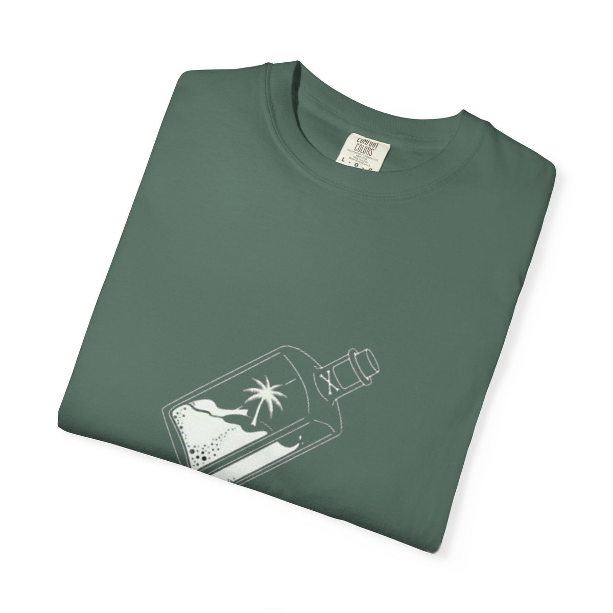 Pocket Island T‑Shirt — Minimal Bottle Isle Graphic Tee