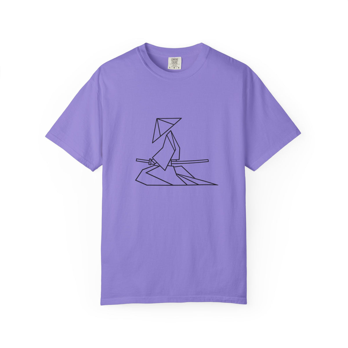 Samurai Line Art T-Shirt — Minimal Origami Swordsman Graphic Tee