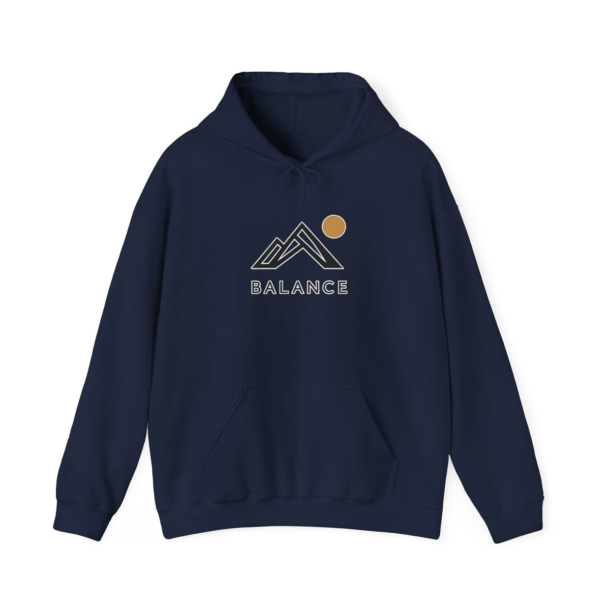 Balance Mountain Hoodie — Minimalist Sunrise Graphic Hooded Sweatshirt