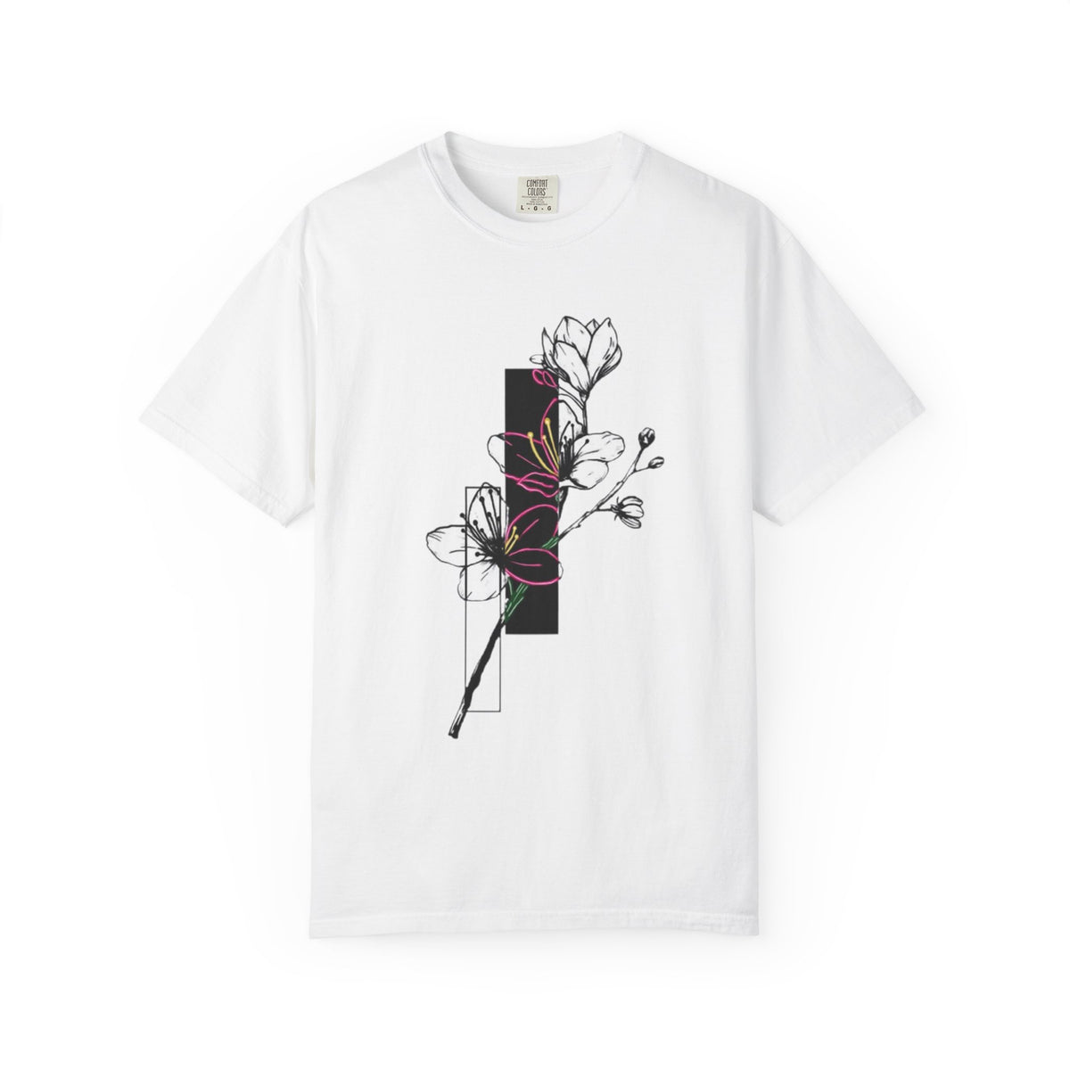 Floral Minimalist T-Shirt — Black Bar Magnolia Graphic