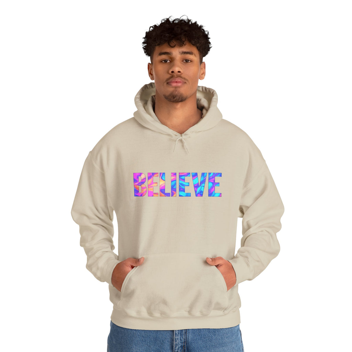 Believe in Yourself Hoodie — Colorful Watercolor Text Inspirational Sweatshirt