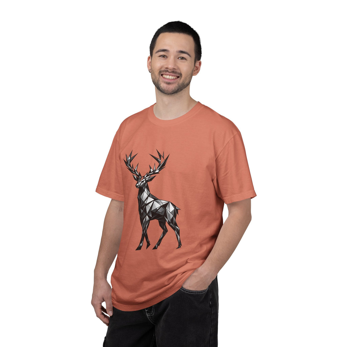 Geometric Stag T-Shirt — Black Polygon Deer Graphic Tee