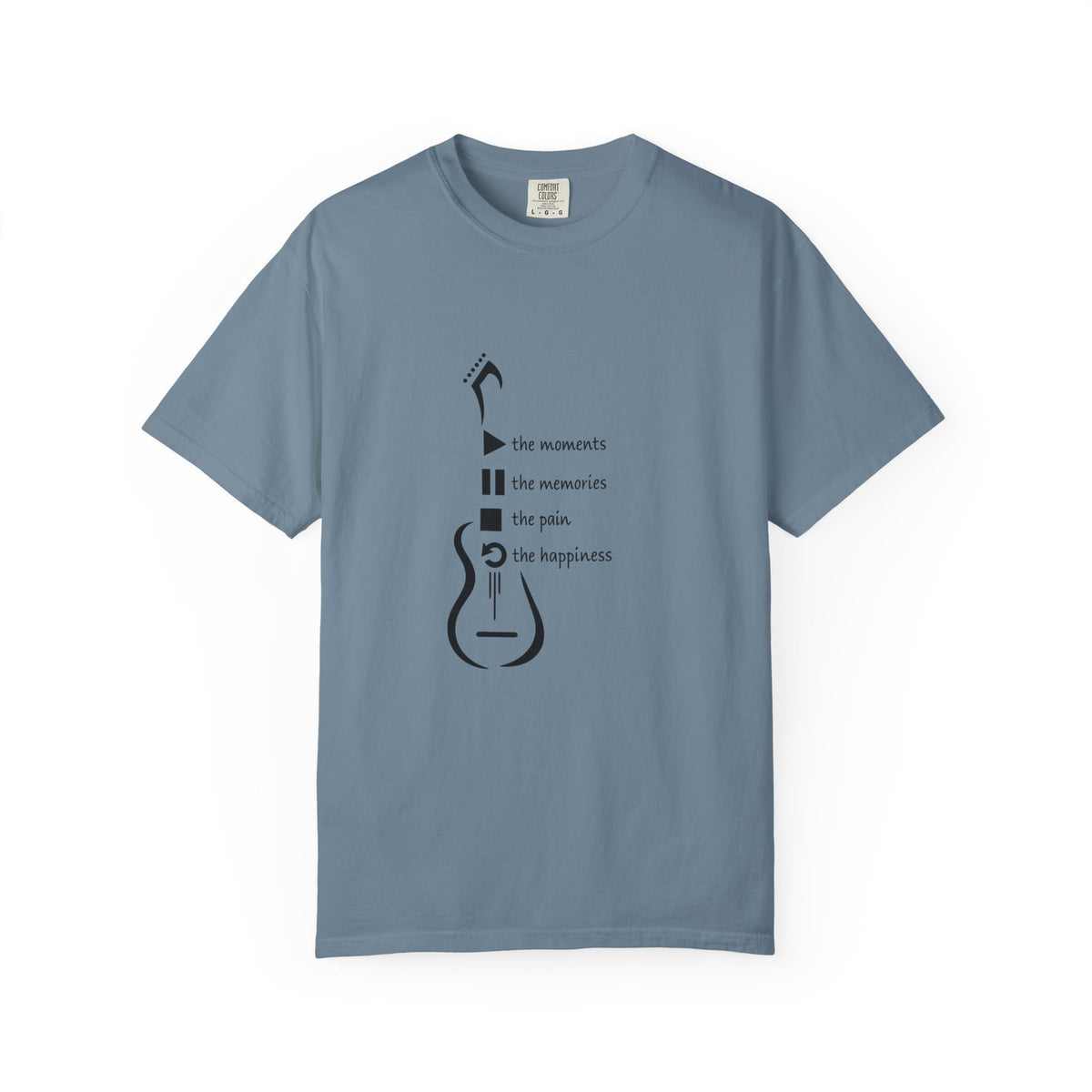 Guitar Silhouette Tee — "Our Moments, Our Memories, Our Music, Our Happiness"