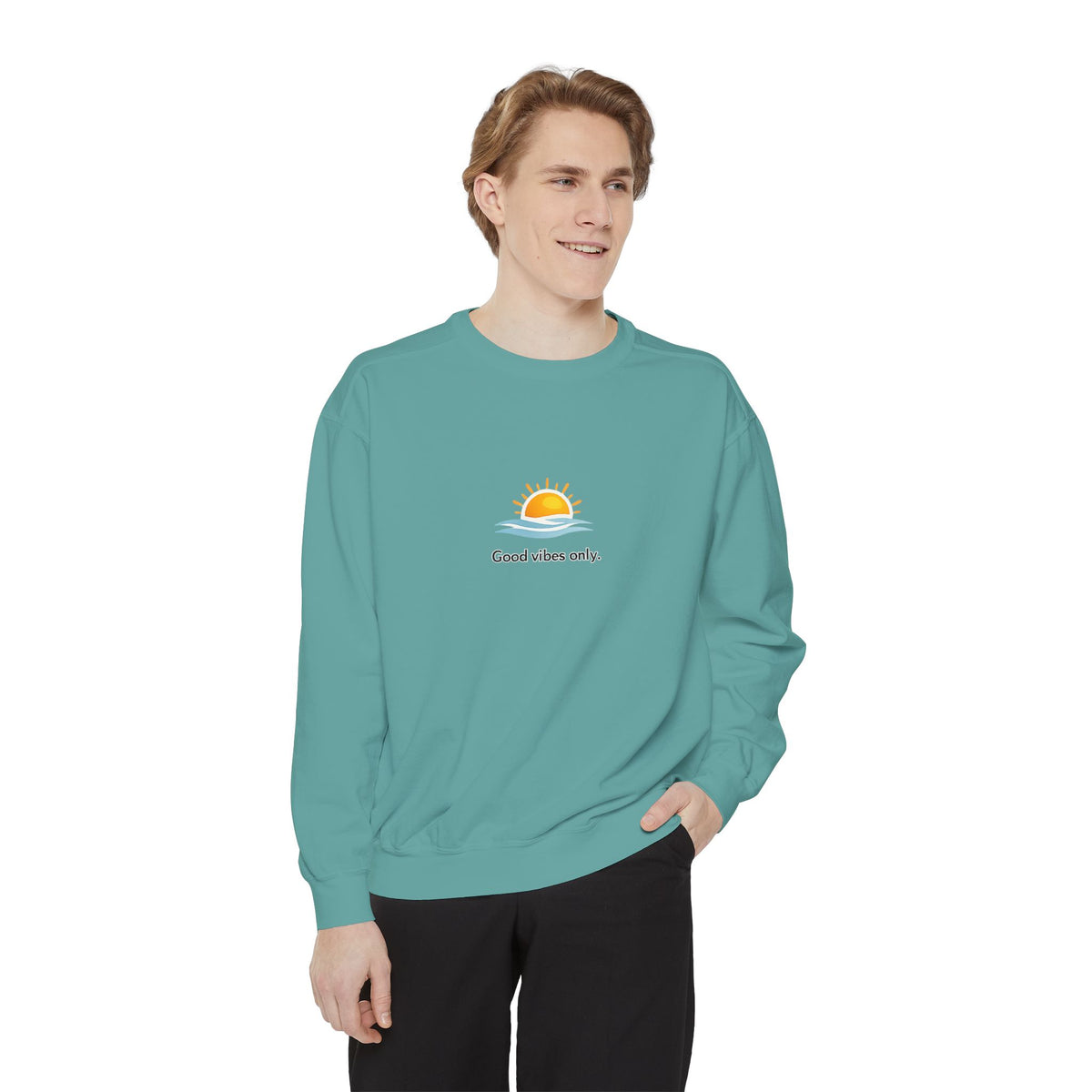 Good Vibes Only Sweatshirt — Sunrise Graphic Cozy Pullover