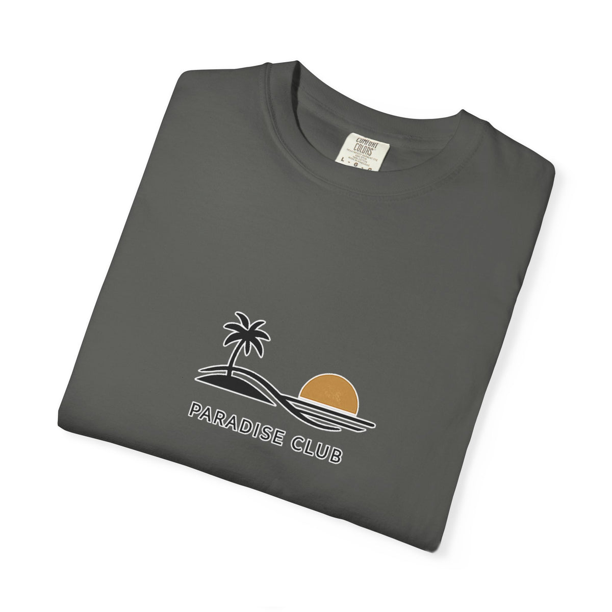 Paradise Club Tee — Minimal Sunset Palm Graphic T-Shirt