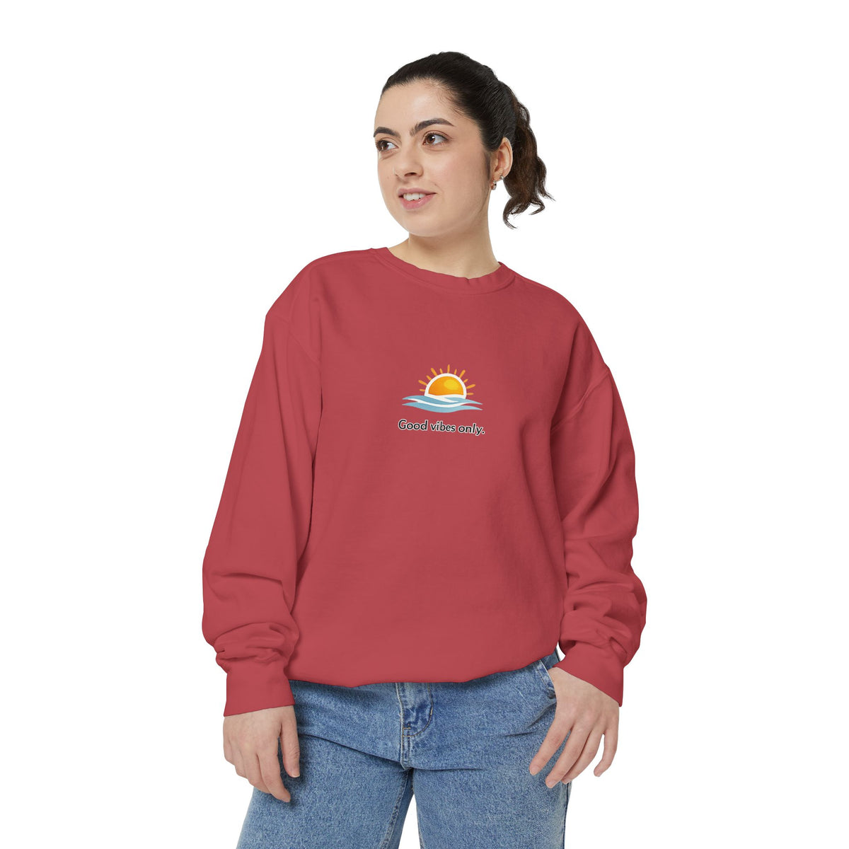 Good Vibes Only Sweatshirt — Sunrise Graphic Cozy Pullover