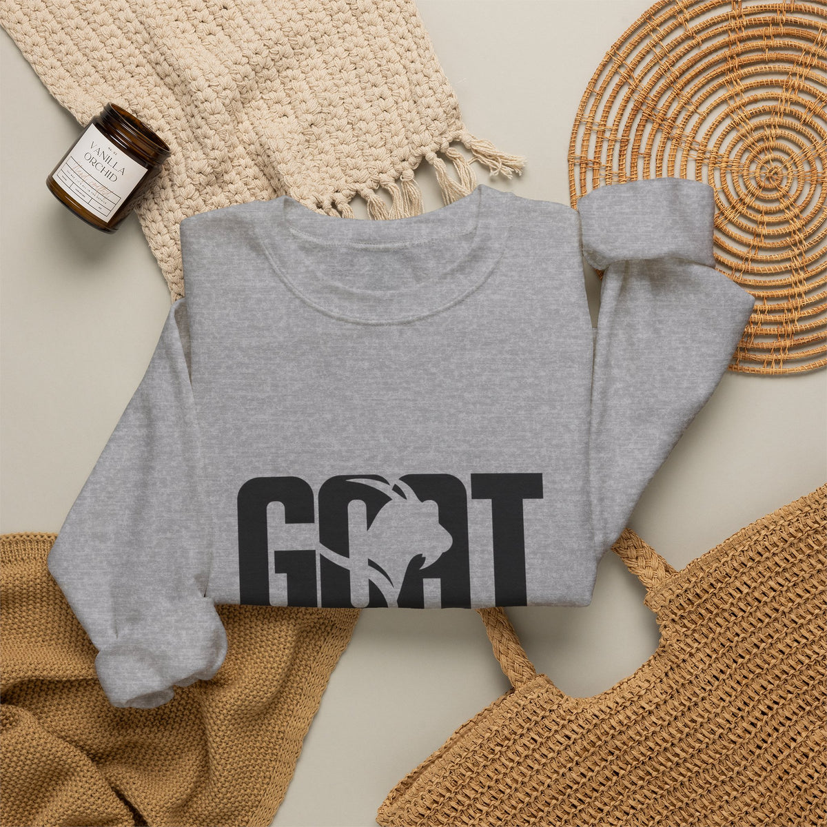 GOAT Graphic Sweatshirt — Athletic "GOAT" Logo Crewneck for Sports Fans