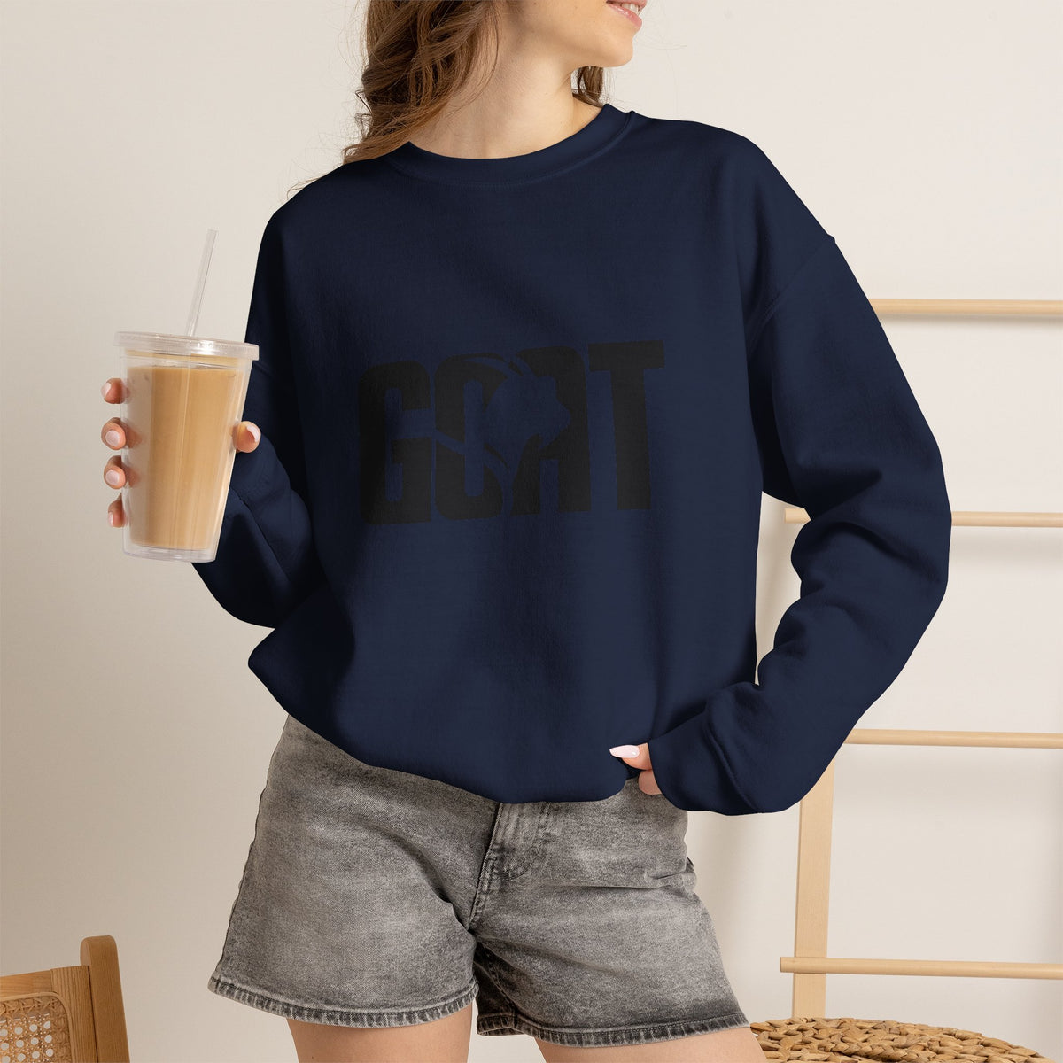 GOAT Graphic Sweatshirt — Athletic "GOAT" Logo Crewneck for Sports Fans