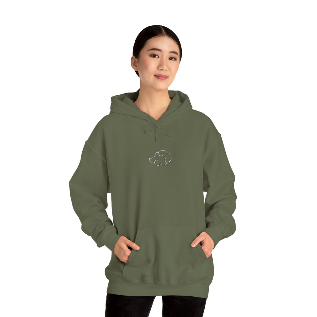Minimal Cloud Outline Hoodie — Small White Cloud Graphic Embroidered