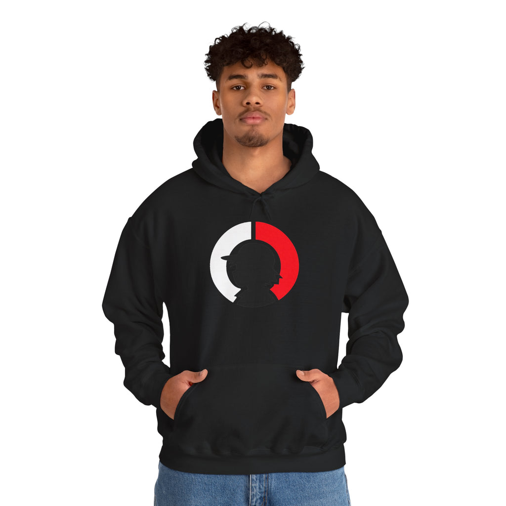 Detective Silhouette Hoodie – Minimal Red Moon Mystery Graphic