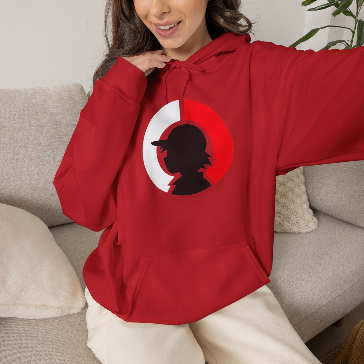 Detective Silhouette Hoodie – Minimal Red Moon Mystery Graphic