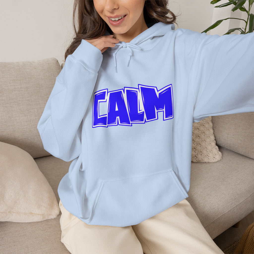 Calm Graphic Hoodie — Bold Blue Streetwear Pullover