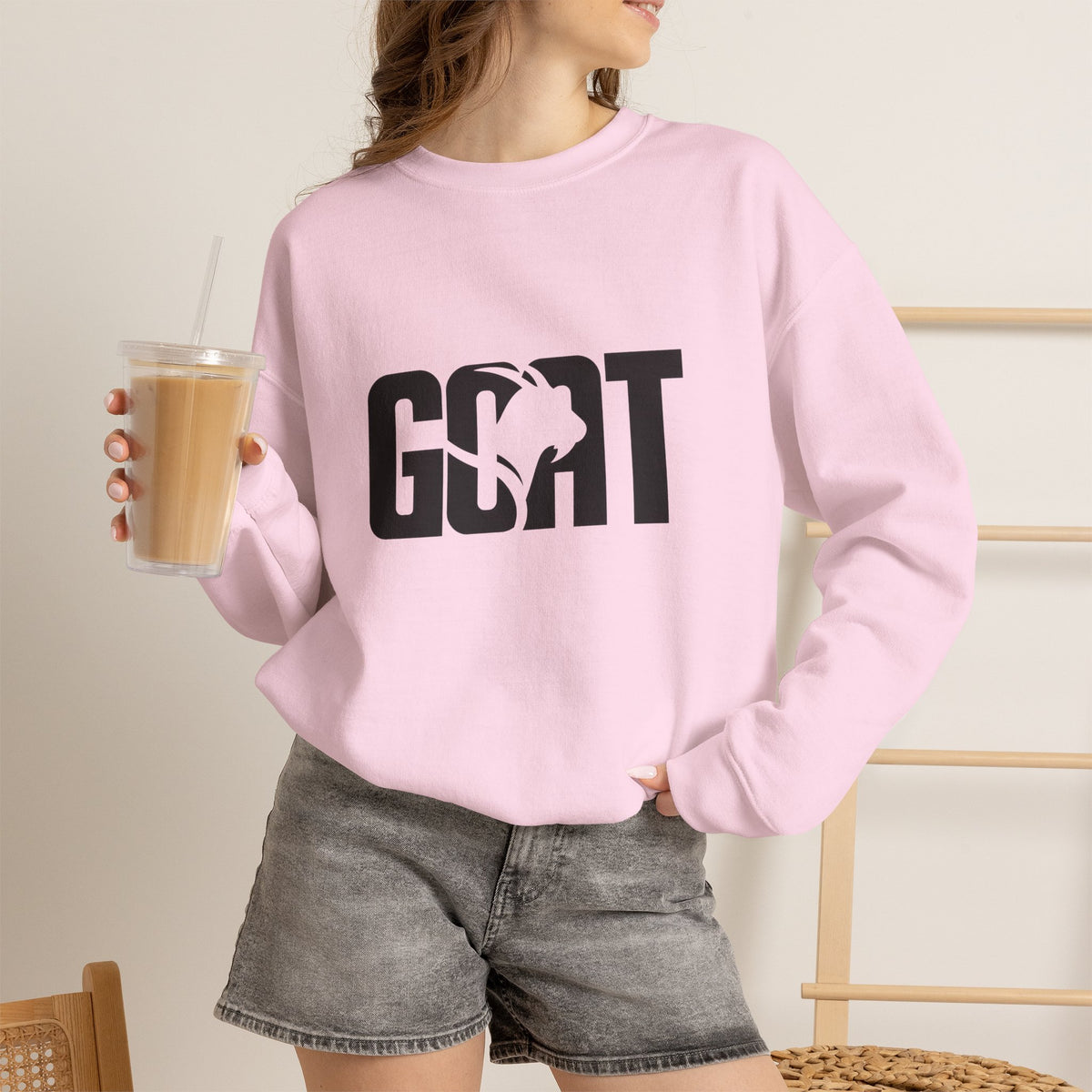GOAT Graphic Sweatshirt — Athletic "GOAT" Logo Crewneck for Sports Fans