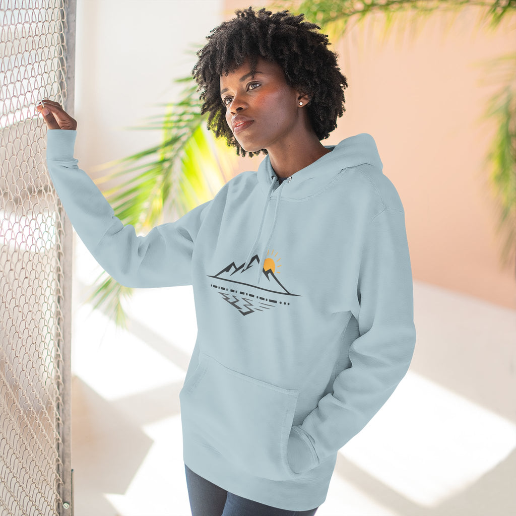 Mountain Sunrise Hoodie — Minimal Outdoor Graphic Pullover