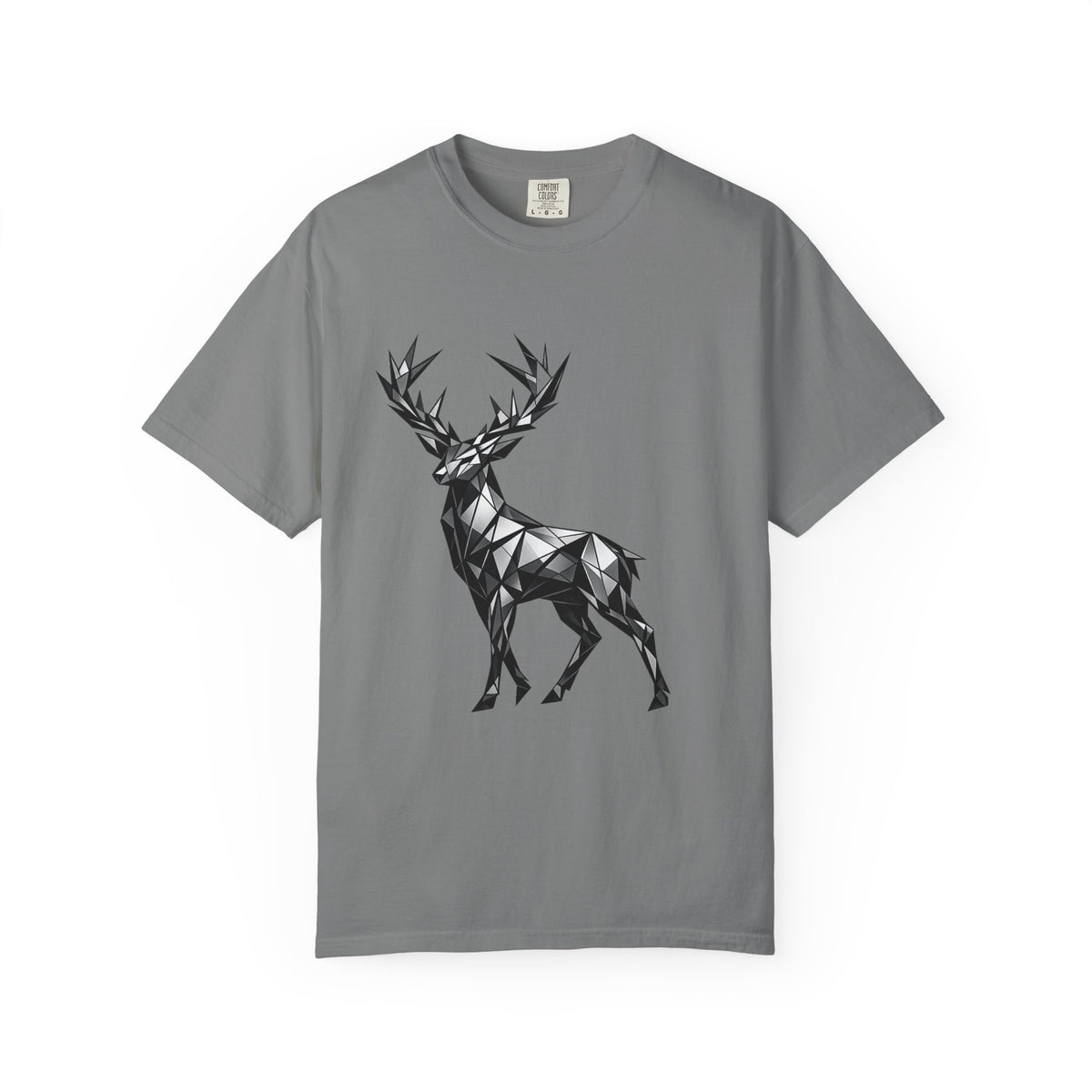 Geometric Stag T-Shirt — Black Polygon Deer Graphic Tee