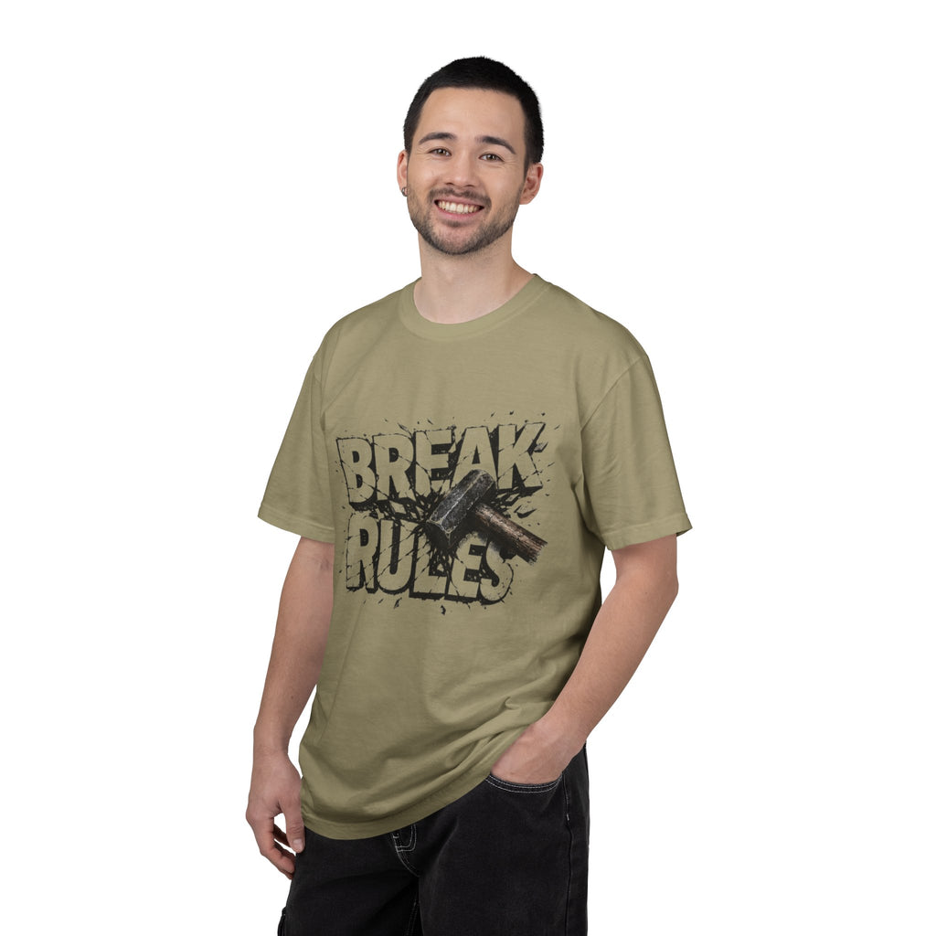 Break Rules T-Shirt — Graphic 'Break Rules' Design with Hammer