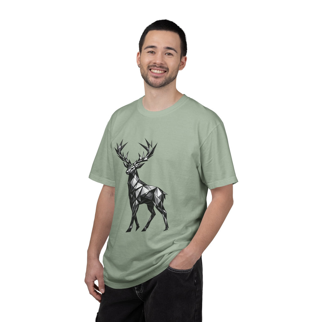 Geometric Stag T-Shirt — Black Polygon Deer Graphic Tee