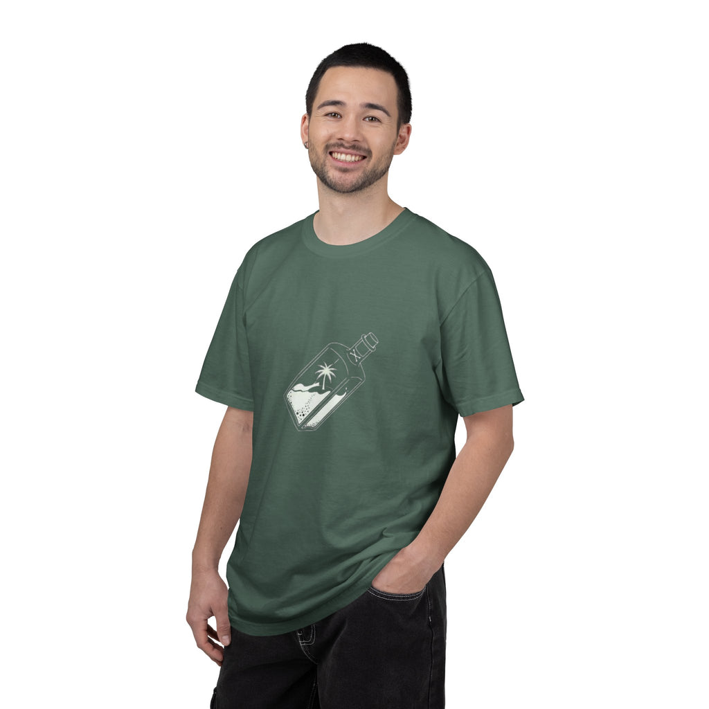 Pocket Island T‑Shirt — Minimal Bottle Isle Graphic Tee
