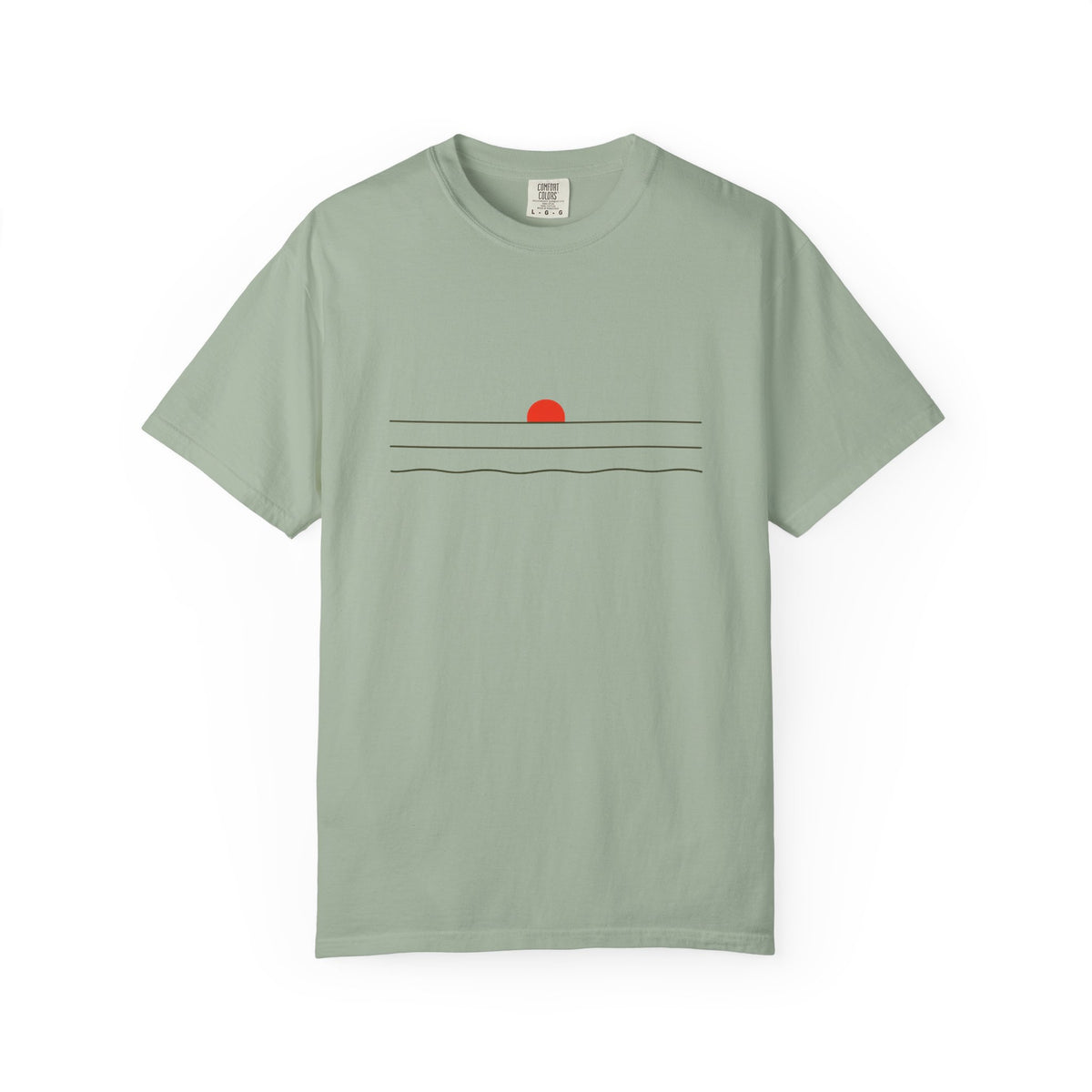 Sunset Minimalist T-Shirt — Red Sun Over Wavy Lines Tee