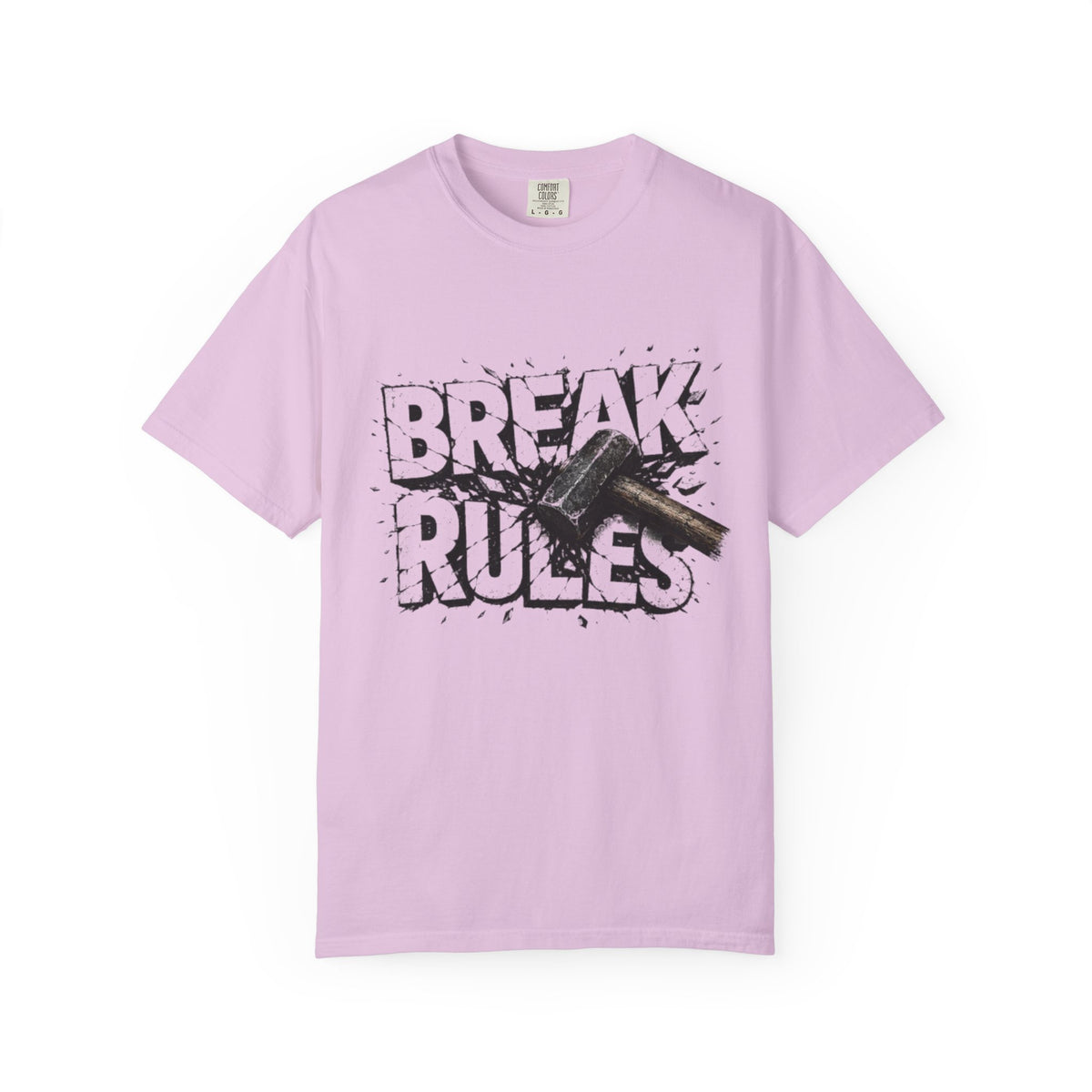 Break Rules T-Shirt — Graphic 'Break Rules' Design with Hammer