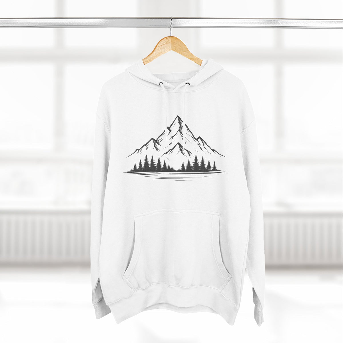 Mountain Pines Hoodie — Minimal Mountain & Forest Graphic Pullover