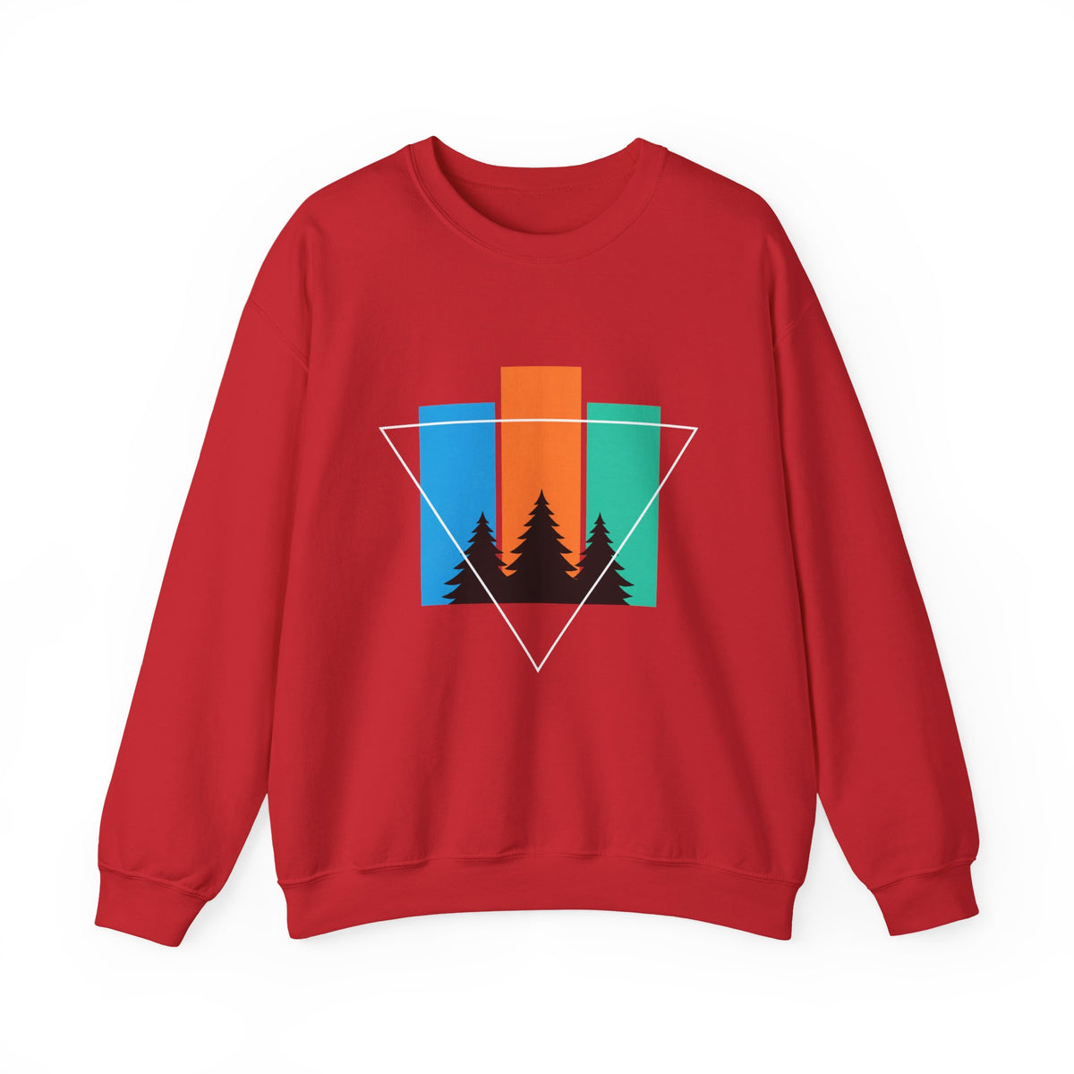 Retro Forest Crewneck Sweatshirt — Colorblock Trees Graphic