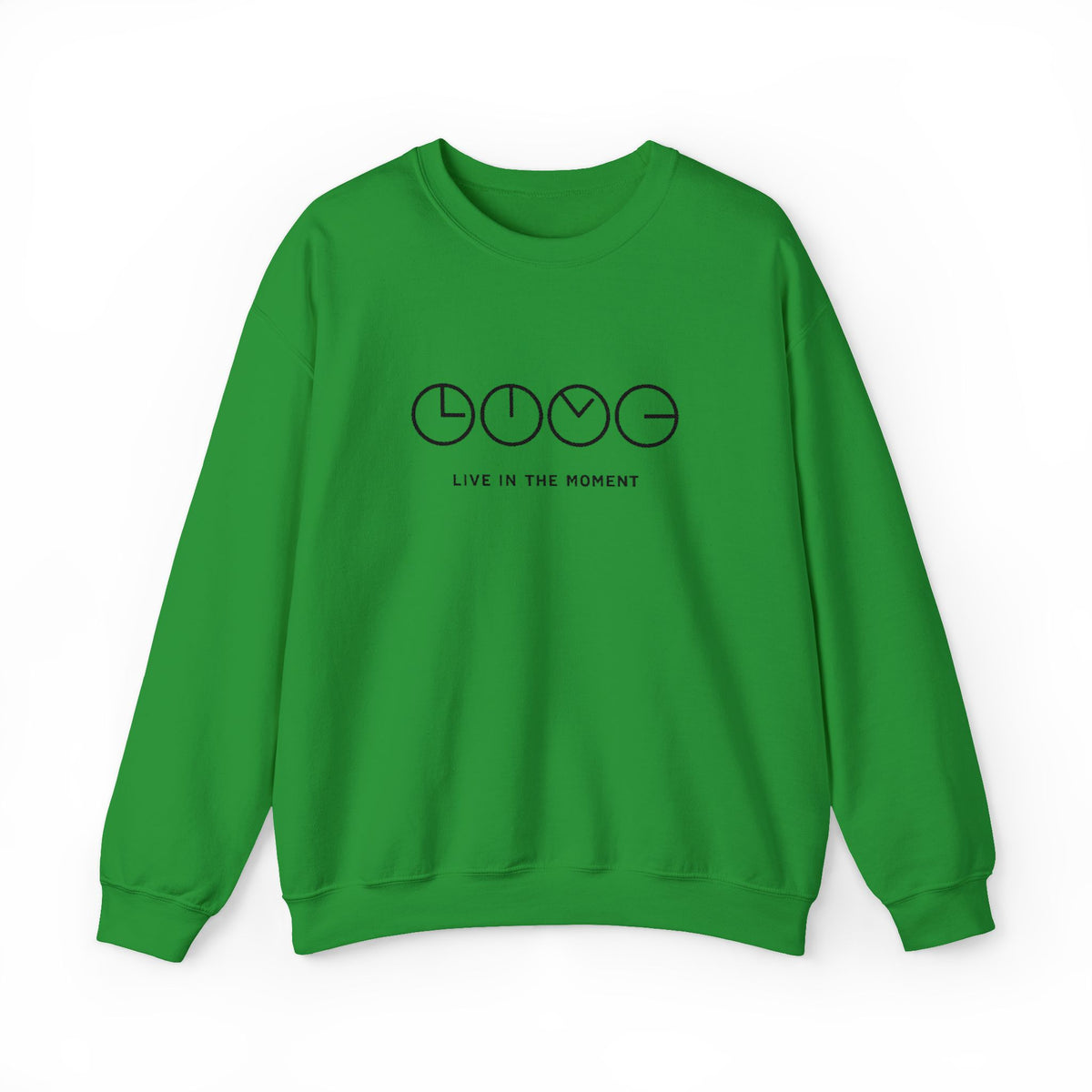 Live In The Moment Crewneck Sweatshirt — Minimal Clock Graphic Embroidered