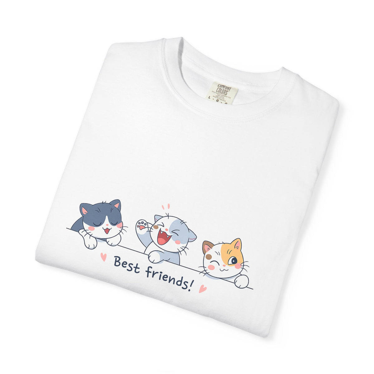 Cute ‘Best Friends!’ Cat T-Shirt — Cartoon Kitten Trio Graphic Tee