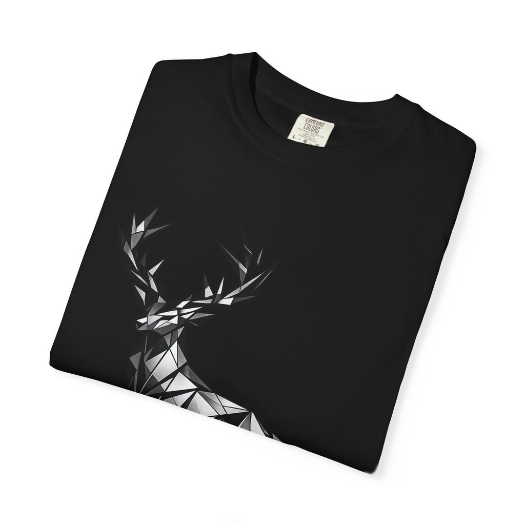Geometric Stag T-Shirt — Black Polygon Deer Graphic Tee