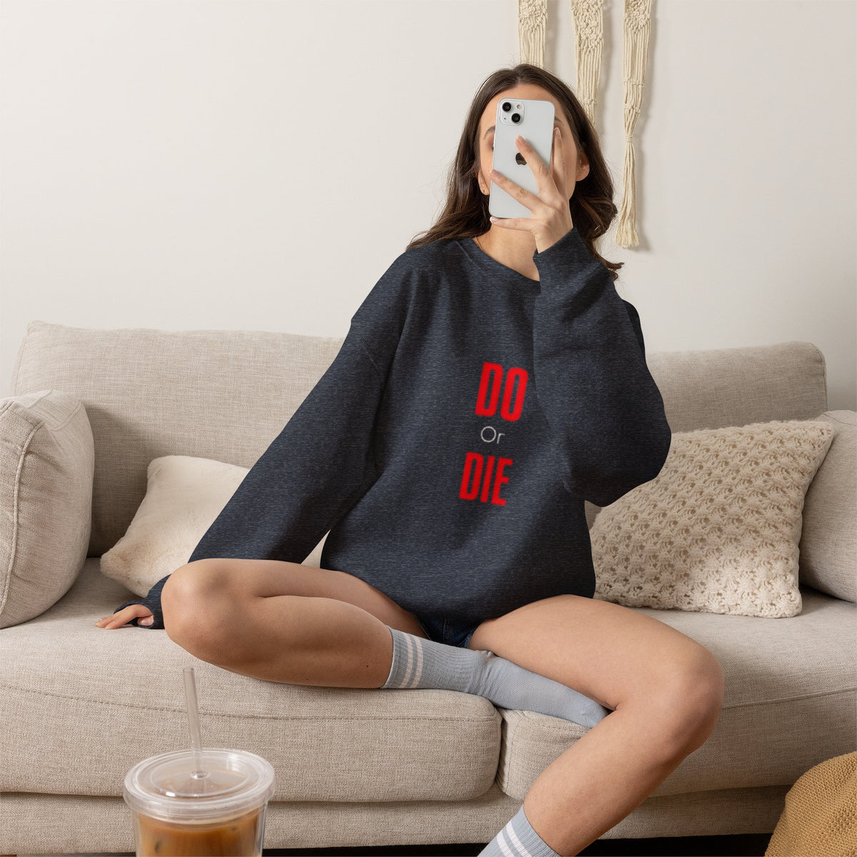 Crewneck Sweatshirt – Minimal 'DO / DIE' Red Vertical Typography