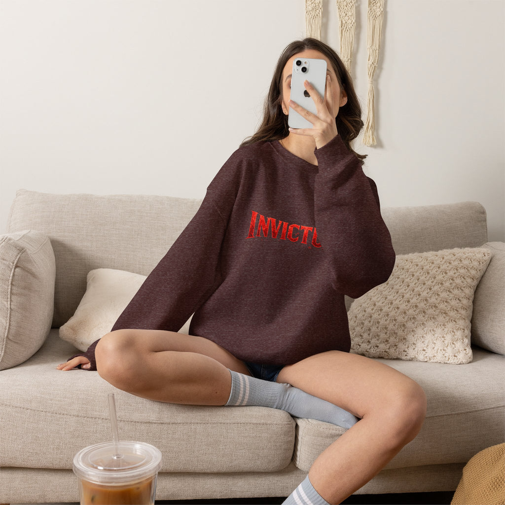 Invictus Crewneck Sweatshirt — Bold Red Script Pullover