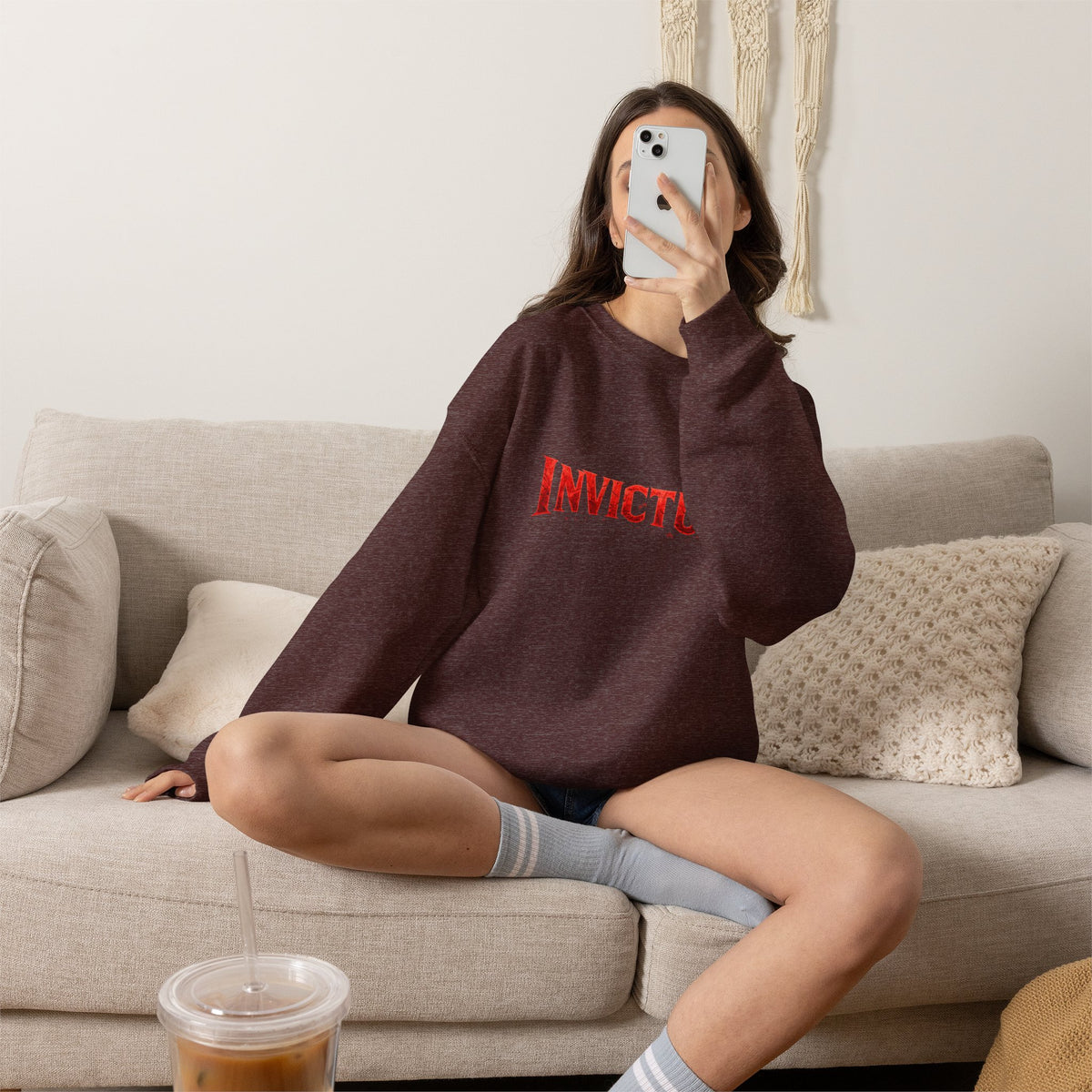 Invictus Crewneck Sweatshirt — Bold Red Script Pullover