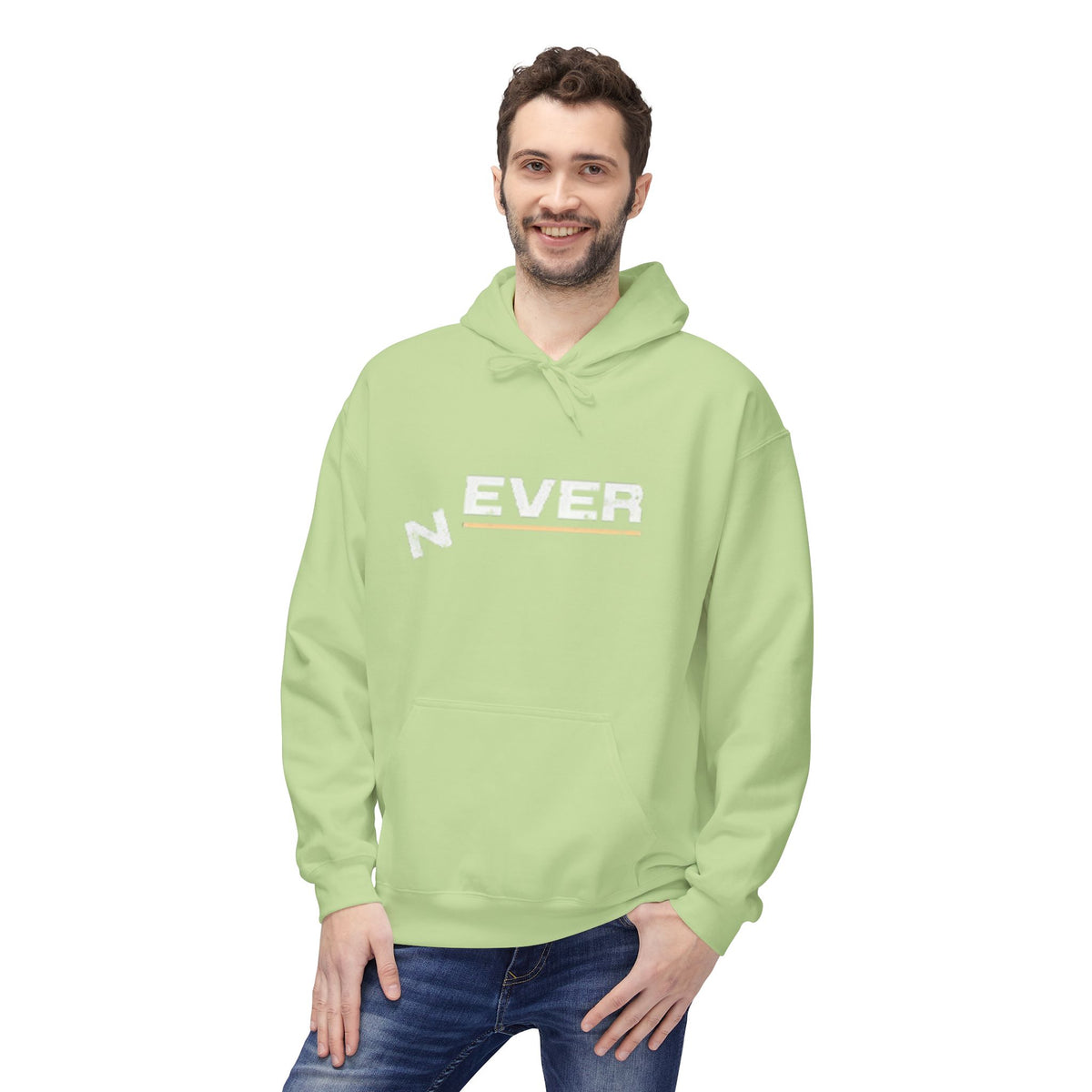 Never Typography Hoodie — Brown Casual Graphic Pullover