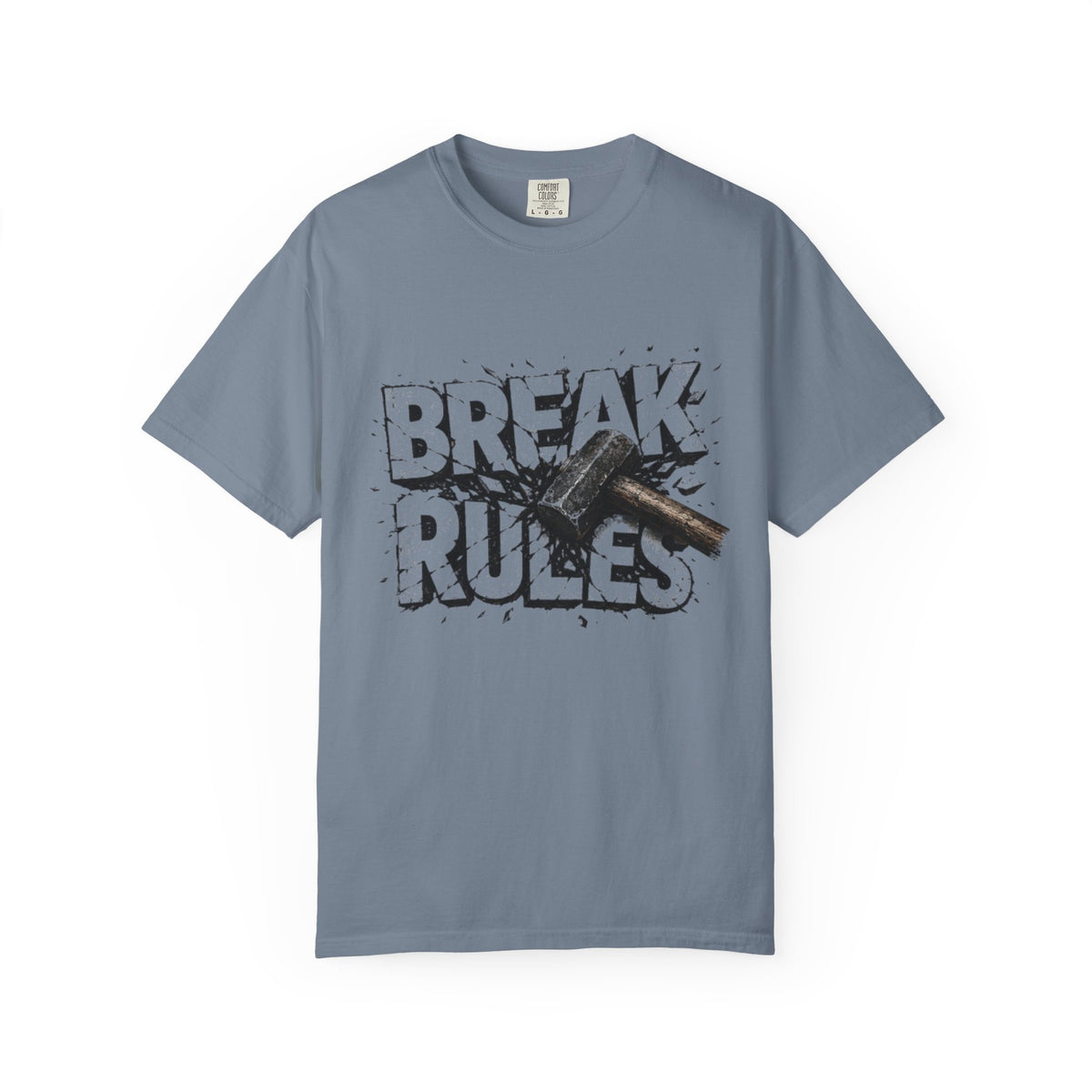 Break Rules T-Shirt — Graphic 'Break Rules' Design with Hammer