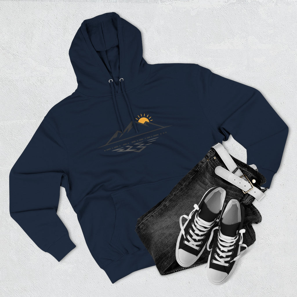 Mountain Sunrise Hoodie — Minimal Outdoor Graphic Pullover