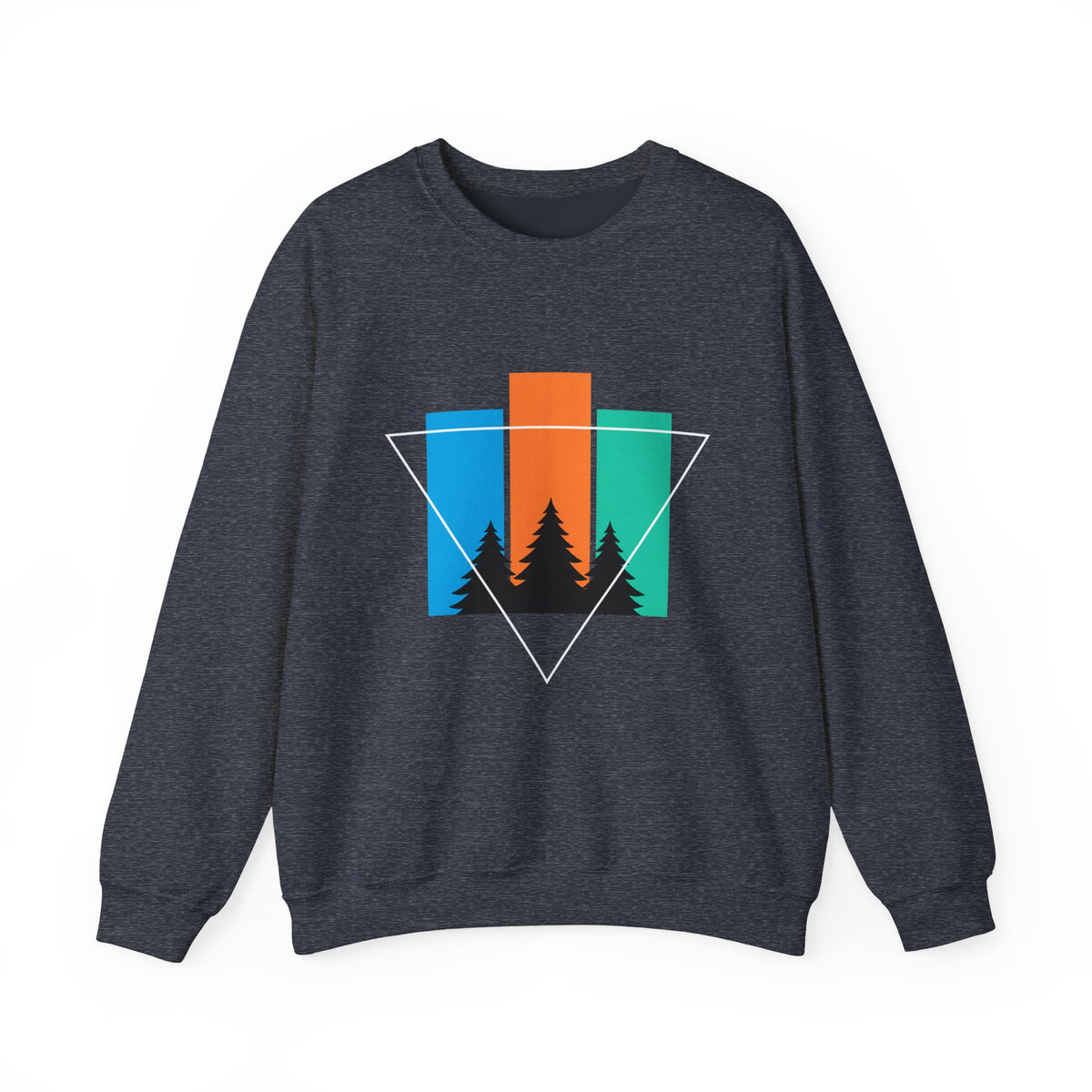 Retro Forest Crewneck Sweatshirt — Colorblock Trees Graphic