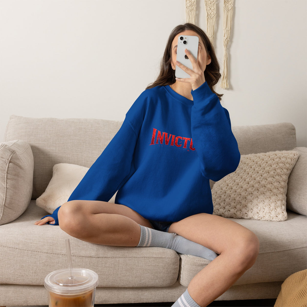 Invictus Crewneck Sweatshirt — Bold Red Script Pullover
