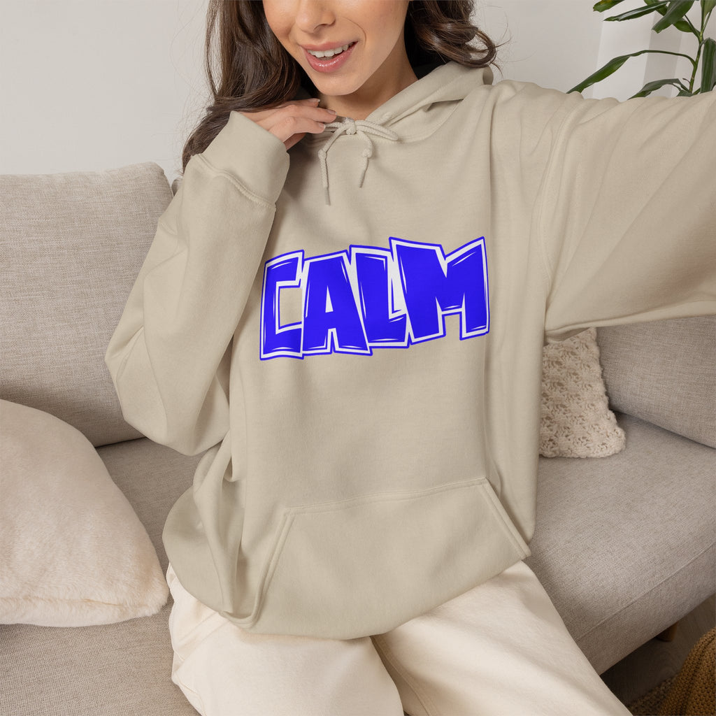 Calm Graphic Hoodie — Bold Blue Streetwear Pullover